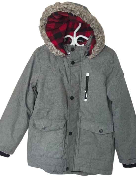 Canadiana Other - Youths Gray Hooded Puffer Coat with Faux Fur Trim
